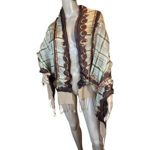 Equestrian Chain Motif 100% Silk Long 58”L x 25.5”W Gold Cowgirl Western Scarf